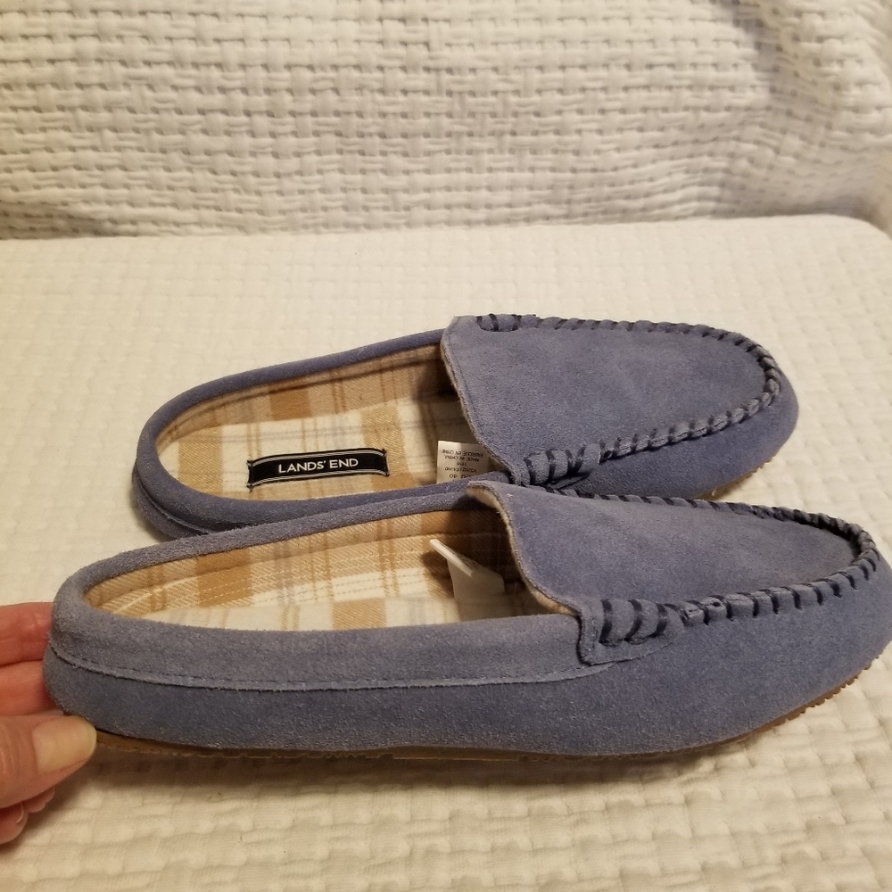 Lands End Suede Moccasin Mule Slippers
